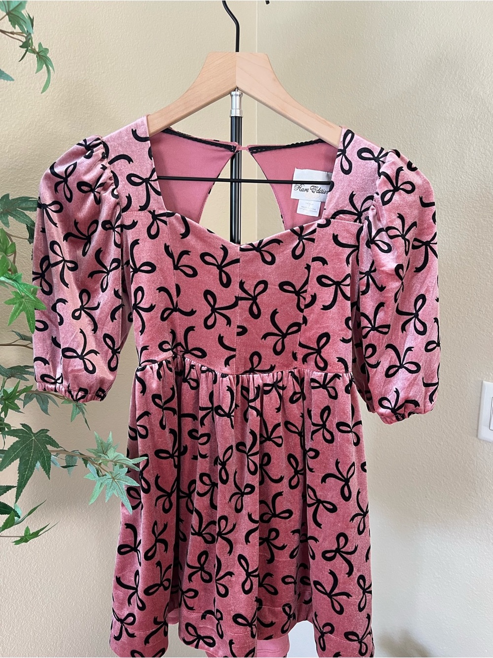 Rare Editions Girls Size 7 Pink Velvet Bow Dress